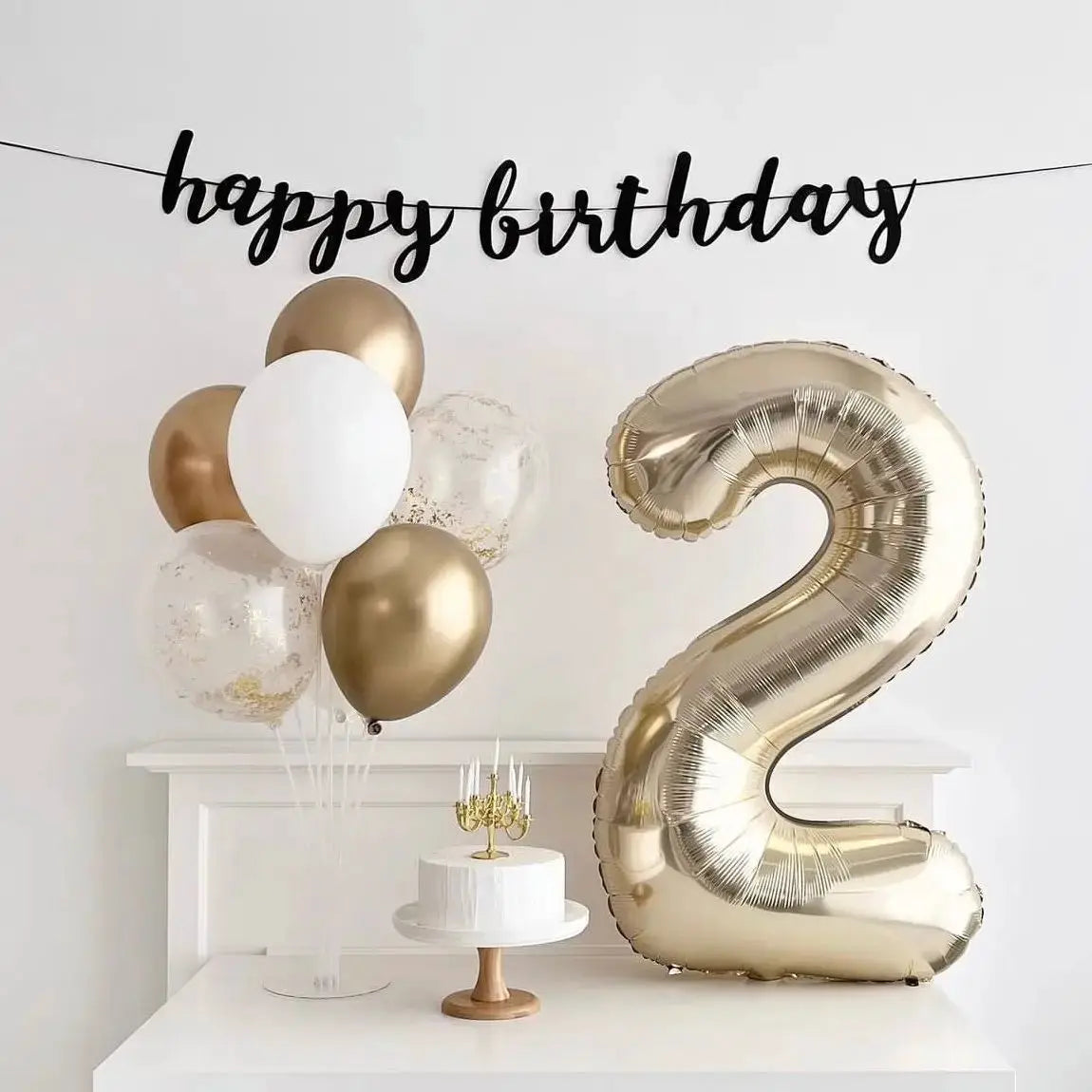 40 Inch White Gold And Light Gold Digital Foil Balloon For Girls Birthday Party Helium Ready Big Number 0 9