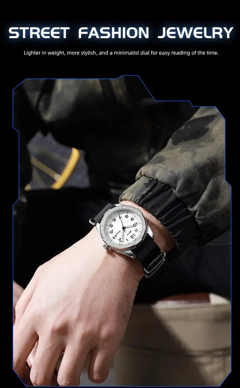 2026 TPW 40mm field watch on black fabric strap with white dial and date & day functions