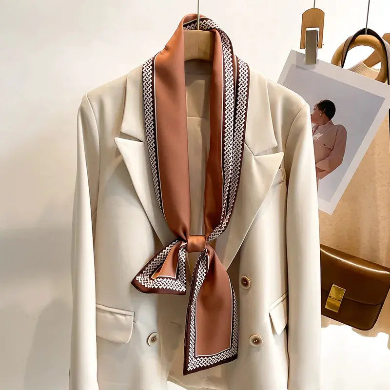 LuxeSilk Silk Feel Printed Design Scarf Versatile Long Narrow Silk Shawl For Fashionable Styles