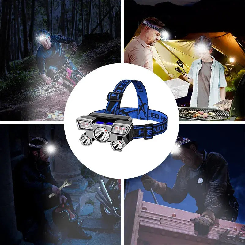 Usb Portable Rechargeable Headlamp With Built In Battery And 5 Led Headlight For Fishing Hiking And Working Light