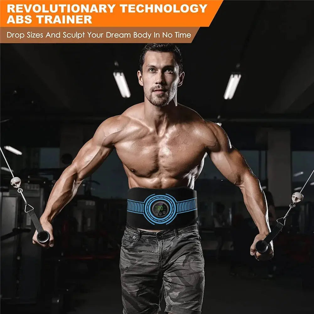EMS belt massage set abdominal fitness device USB-charging full-body muscle stimulator with blue control ring