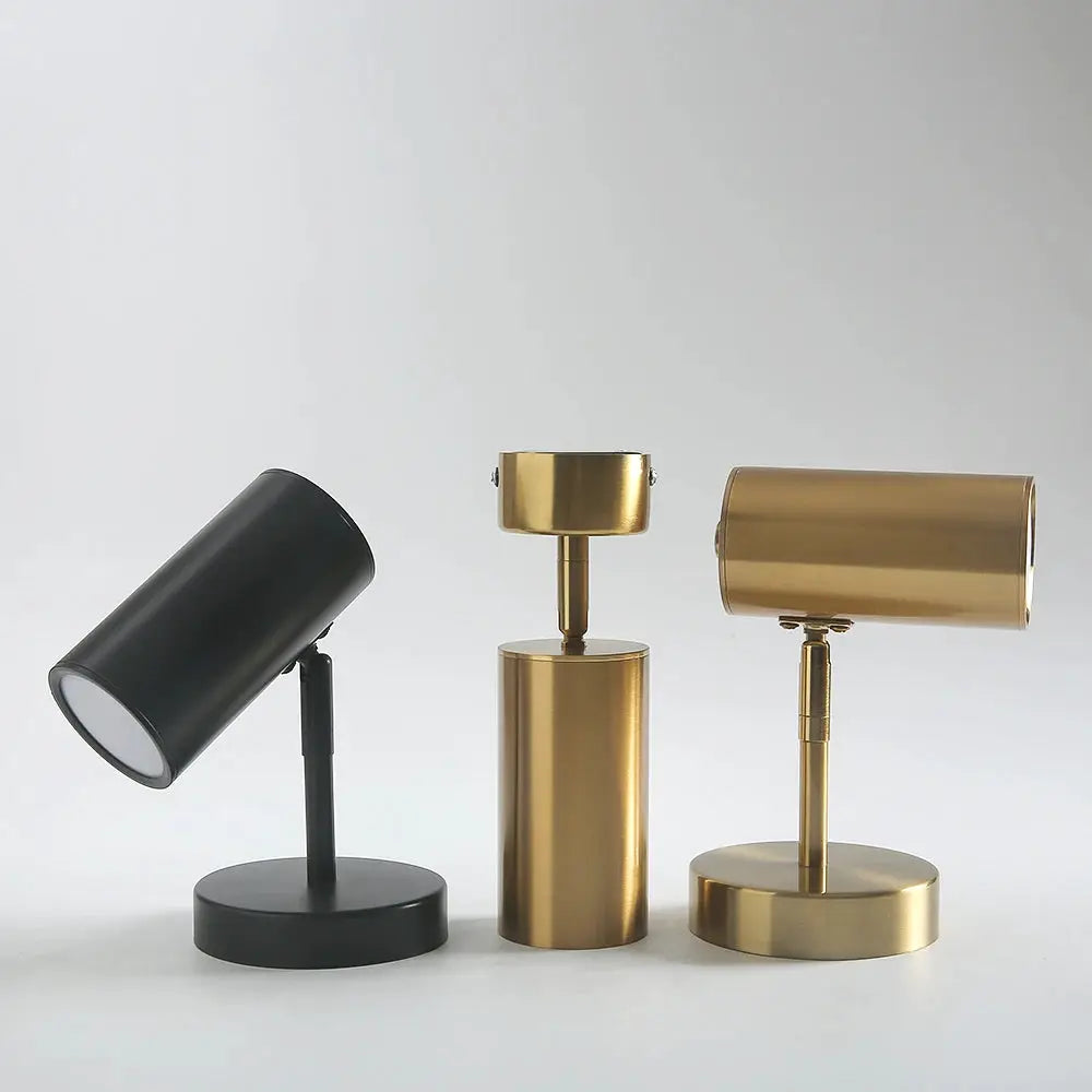 Nordic modern lamp set with 3 metal lamps: black angled desk lamp plus two gold fixtures