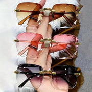 Luxury Brand Designer Square Rimless Sunglasses Three Pack UV400 Protection Red Fashion Sunglasses For Men Women