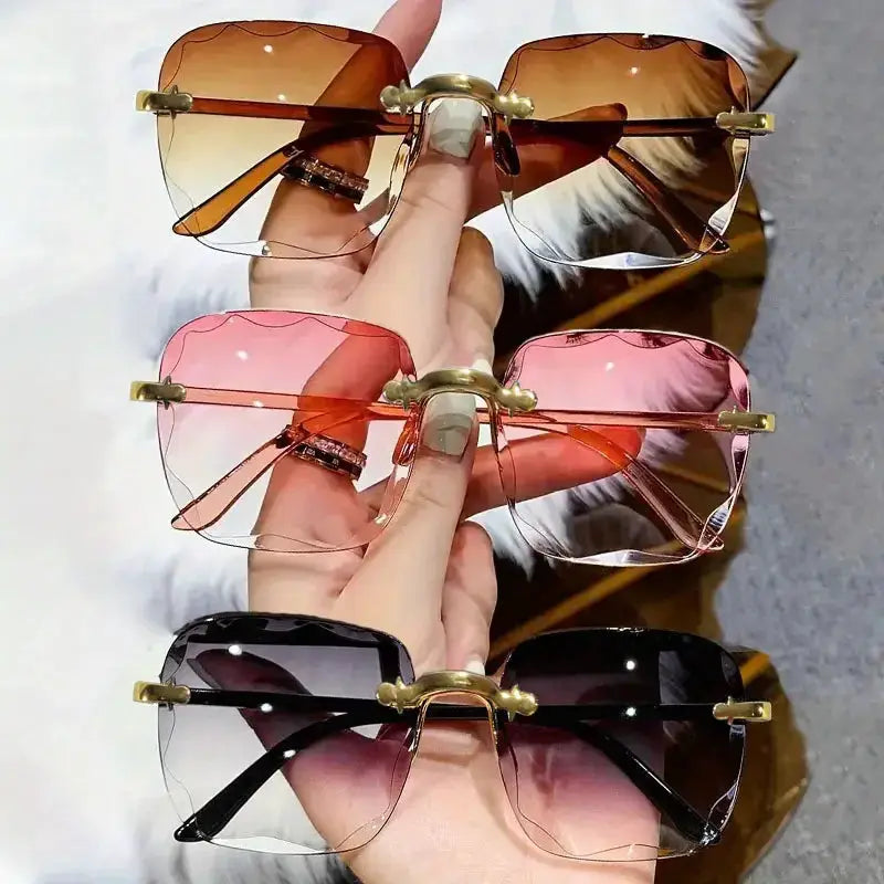 Luxury Brand Designer Square Rimless Sunglasses Three Pack UV400 Protection Red Fashion Sunglasses For Men Women