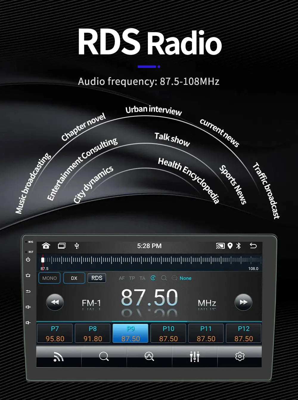 BQCC 4core 2-DIN Android Auto car radio with CarPlay, GPS, Wi-Fi, BT; black IPS touchscreen (7/9/10 in)
