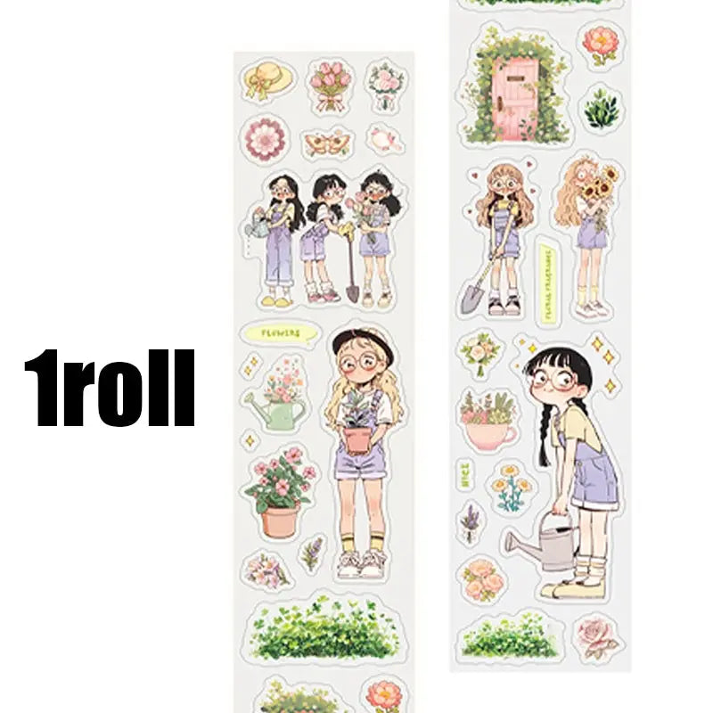Mr Paper Washi Tape roll with kawaii character stickers on two sheets by Simples Market