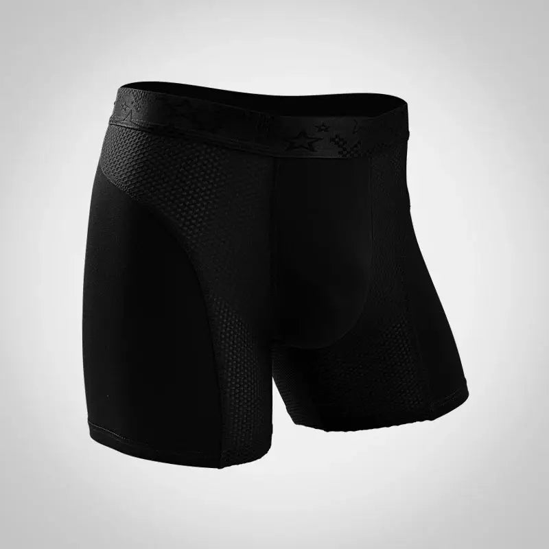 Simples Market extra-long men's boxer briefs, black breathable anti-wear athletic underwear, large size.