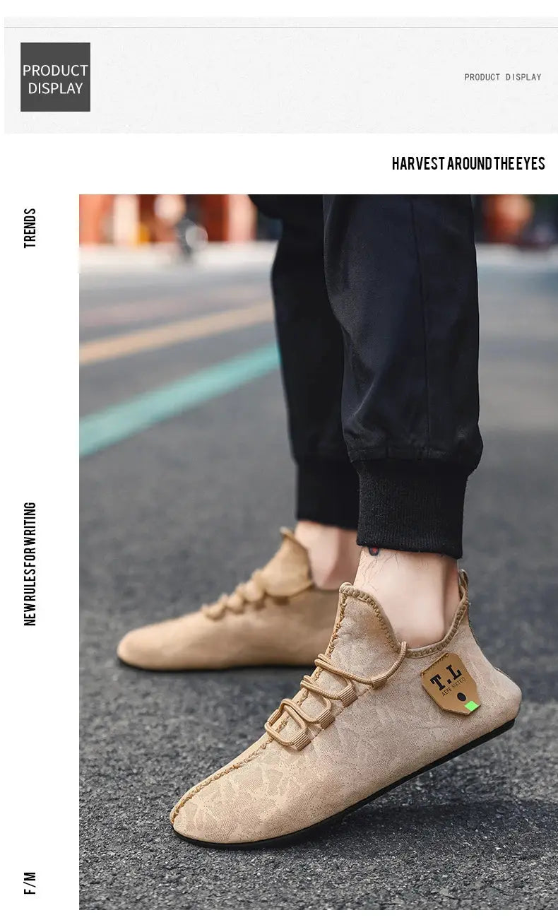 YRZL mesh loafers for men by Simples Market, tan driving moccasins with breathable fabric and non-slip sole.