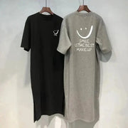 Brand Womens Summer Short Sleeve T Shirt Dress Loose Over The Knee Length Lightweight Stretch Polyester Casual Everyday