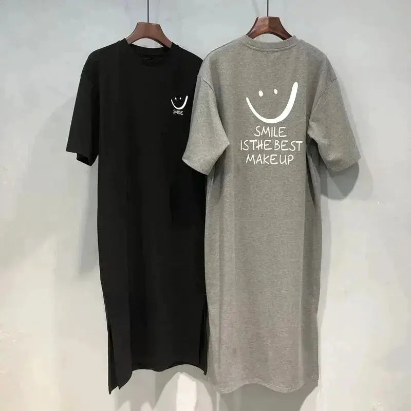 Brand Womens Summer Short Sleeve T Shirt Dress Loose Over The Knee Length Lightweight Stretch Polyester Casual Everyday