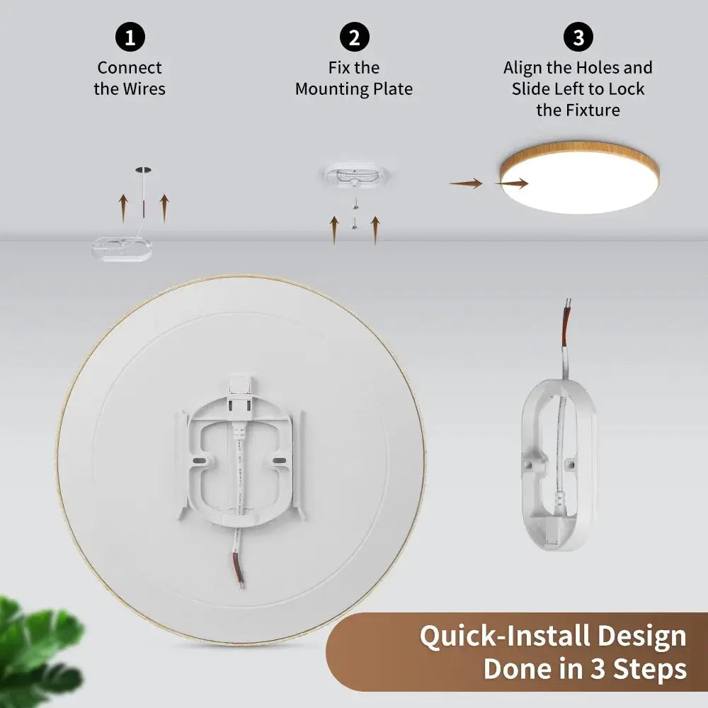 Simples Market LED ceiling lamp, round ultra-thin panel with wood rim for bedroom or kitchen