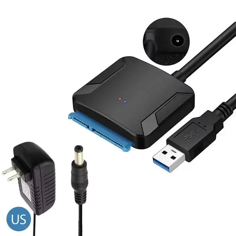 USB 3.0 to SATA HDD Adapter for 2.5 and 3.5 Inch Drives with SATA III Support and 12V 2A Power Adapter