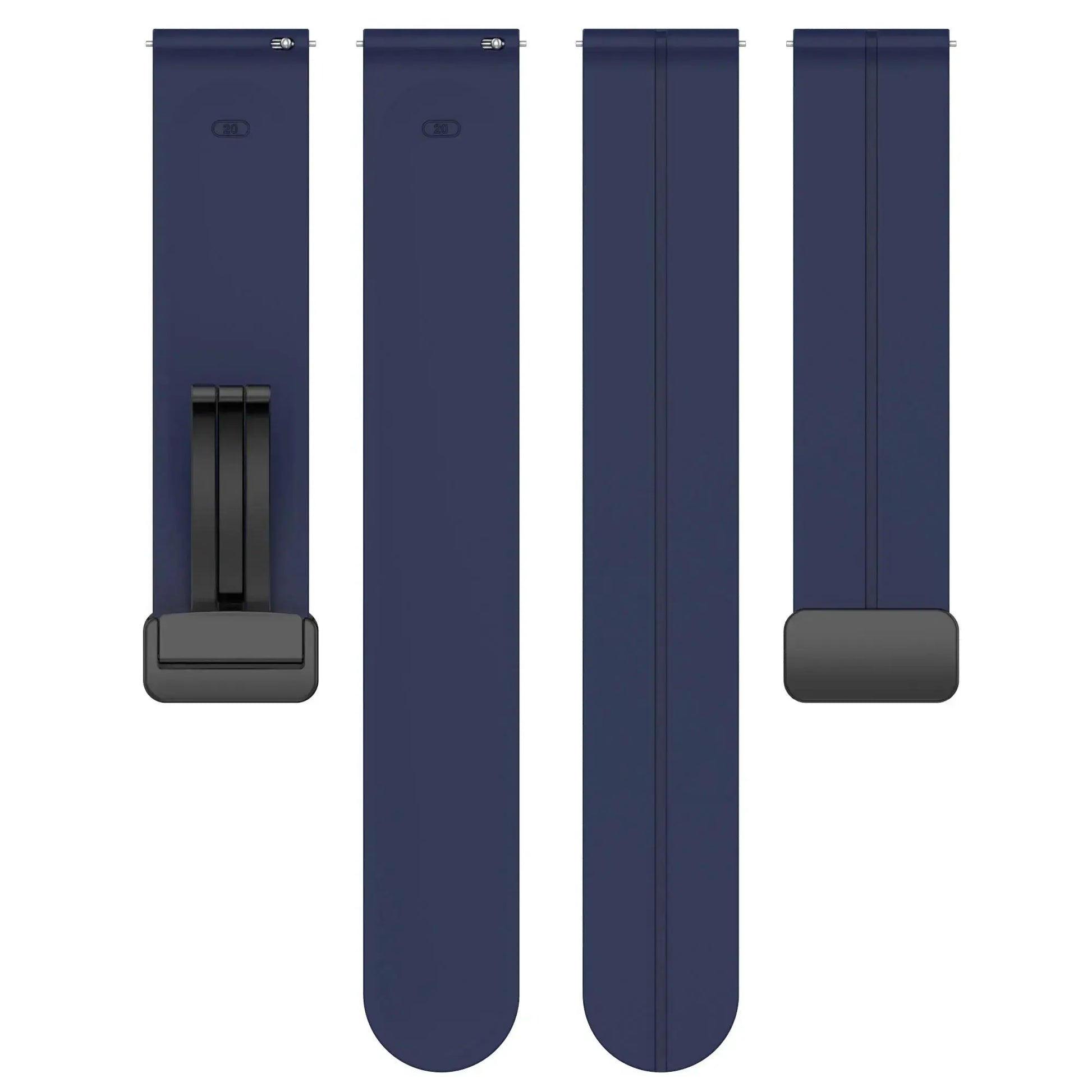 Set of four navy silicone watch straps, 20/22mm, magnetic buckle