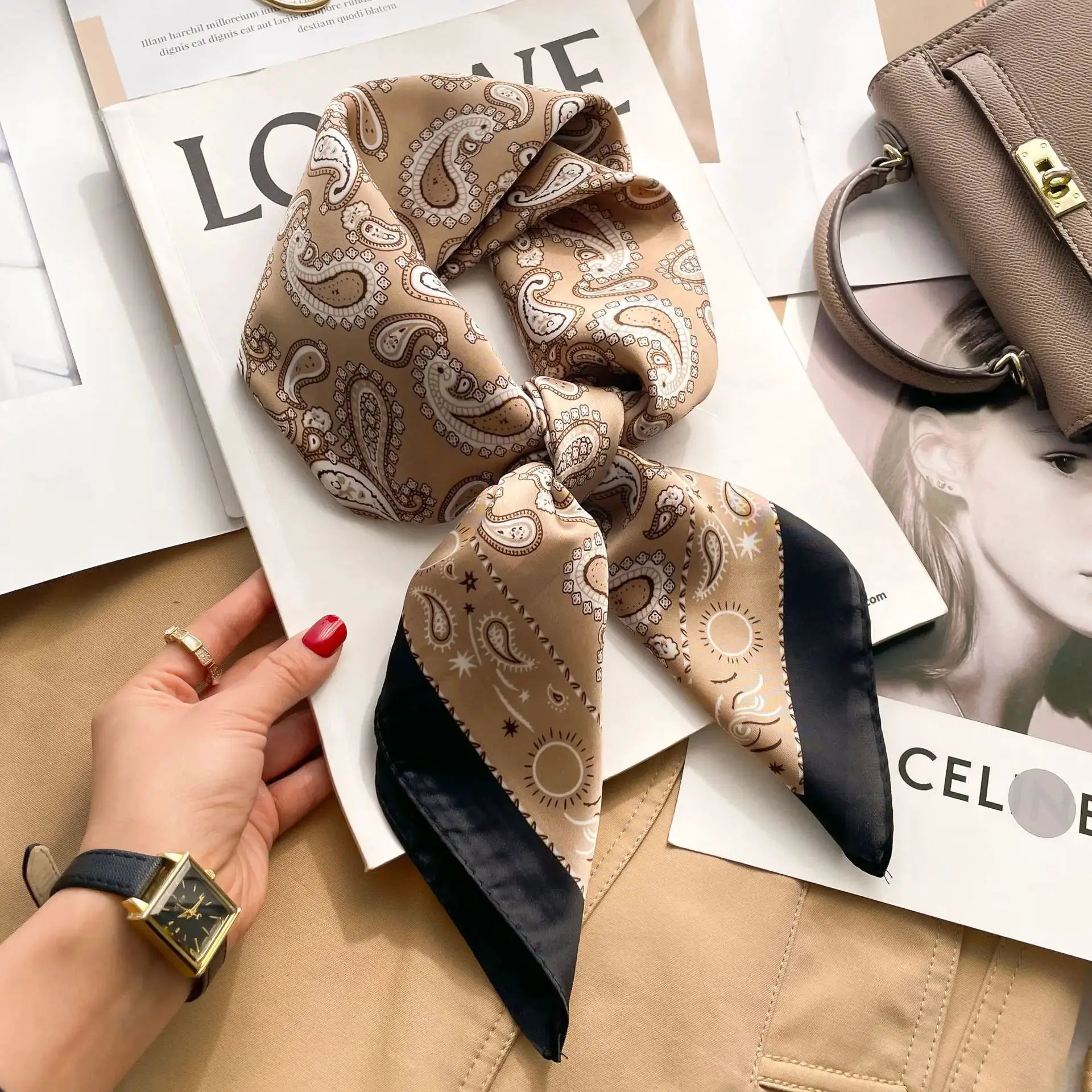 SJ01 Silk Scarf Neckerchief For Women Luxury Designer Silk Headscarf And Purse Accent Accessory