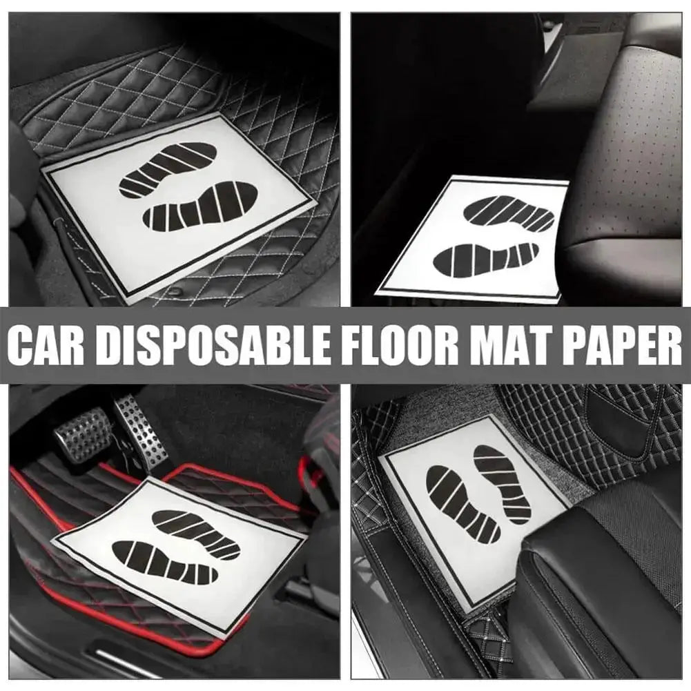 Simples Market disposable car floor mats paper, white with footprint icons, waterproof anti-slip (set of 4 shown)