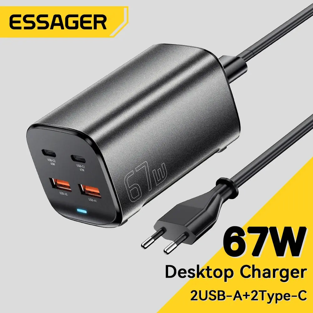Essager 67W USB-C GaN desktop charger with 2 USB-A and 2 USB-C ports