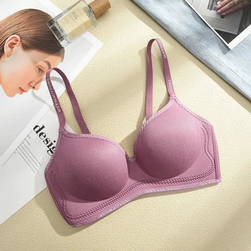 FINETOO Women push-up seamless bra in pink ribbed fabric, thick underband by Simples Market