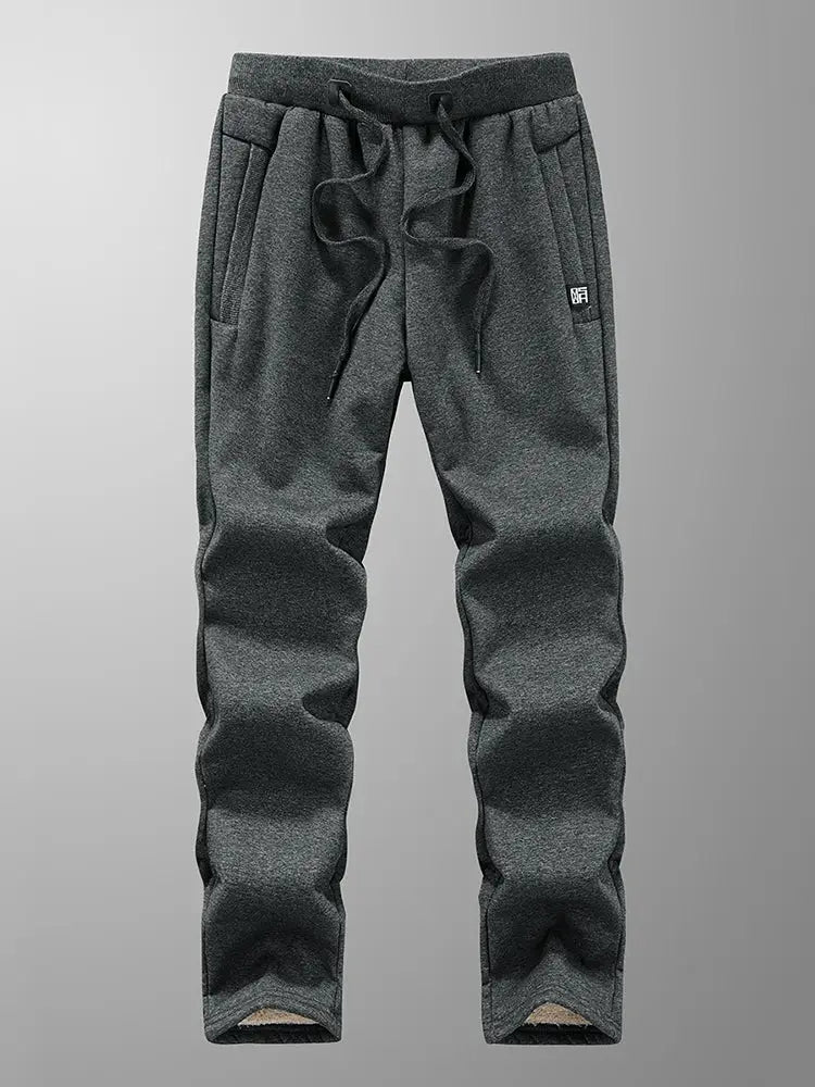 Winter men's fleece joggers with drawstring, gray, Simples Market.