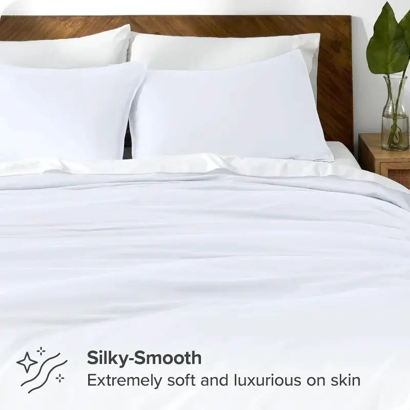 3pc Lyocell bamboo duvet cover set in white by Simples Market; single quilt cover + 2 pillowcases, silky cooling fabric.