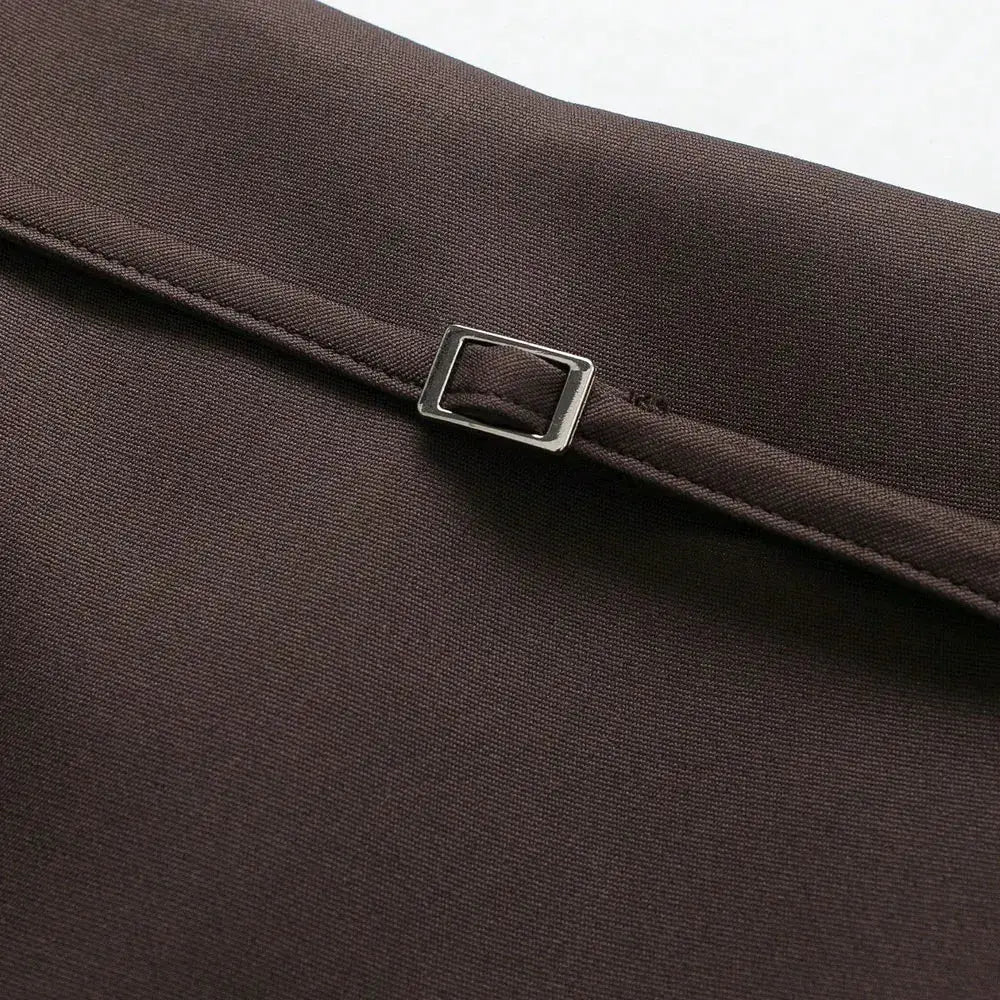 Women's brown solid skort with belt and metal buckle detail