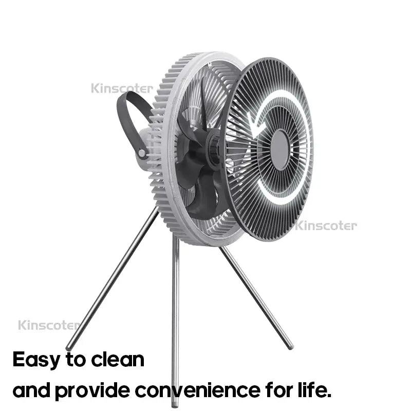 KINSCOTER outdoor camping fan, 11-inch with LED ring light on a tripod stand, Simples Market