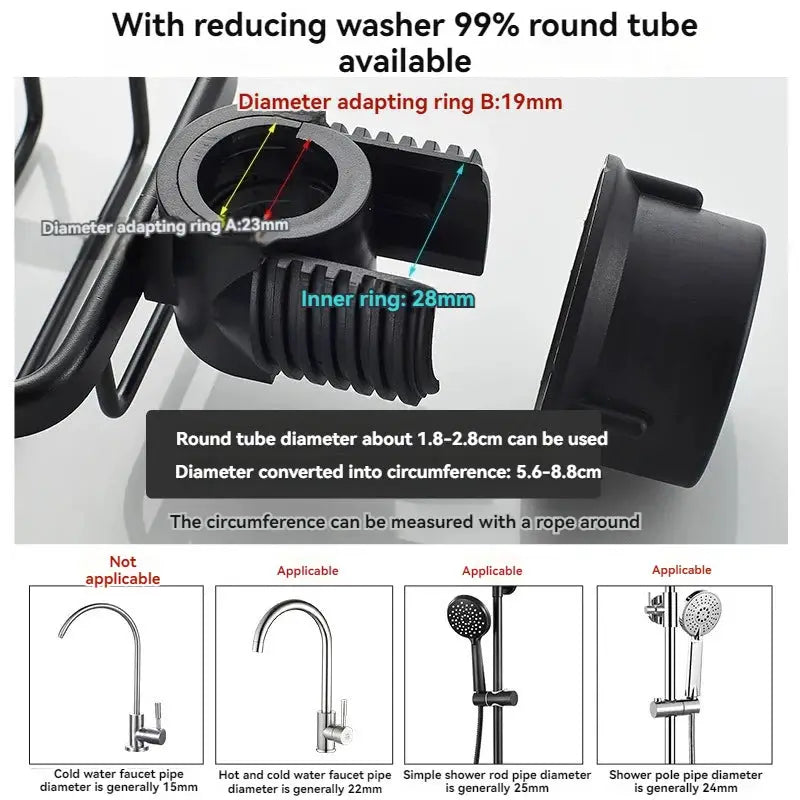 Shower rod storage rack, aluminum punch-free bathroom accessory with adjustable ring fittings