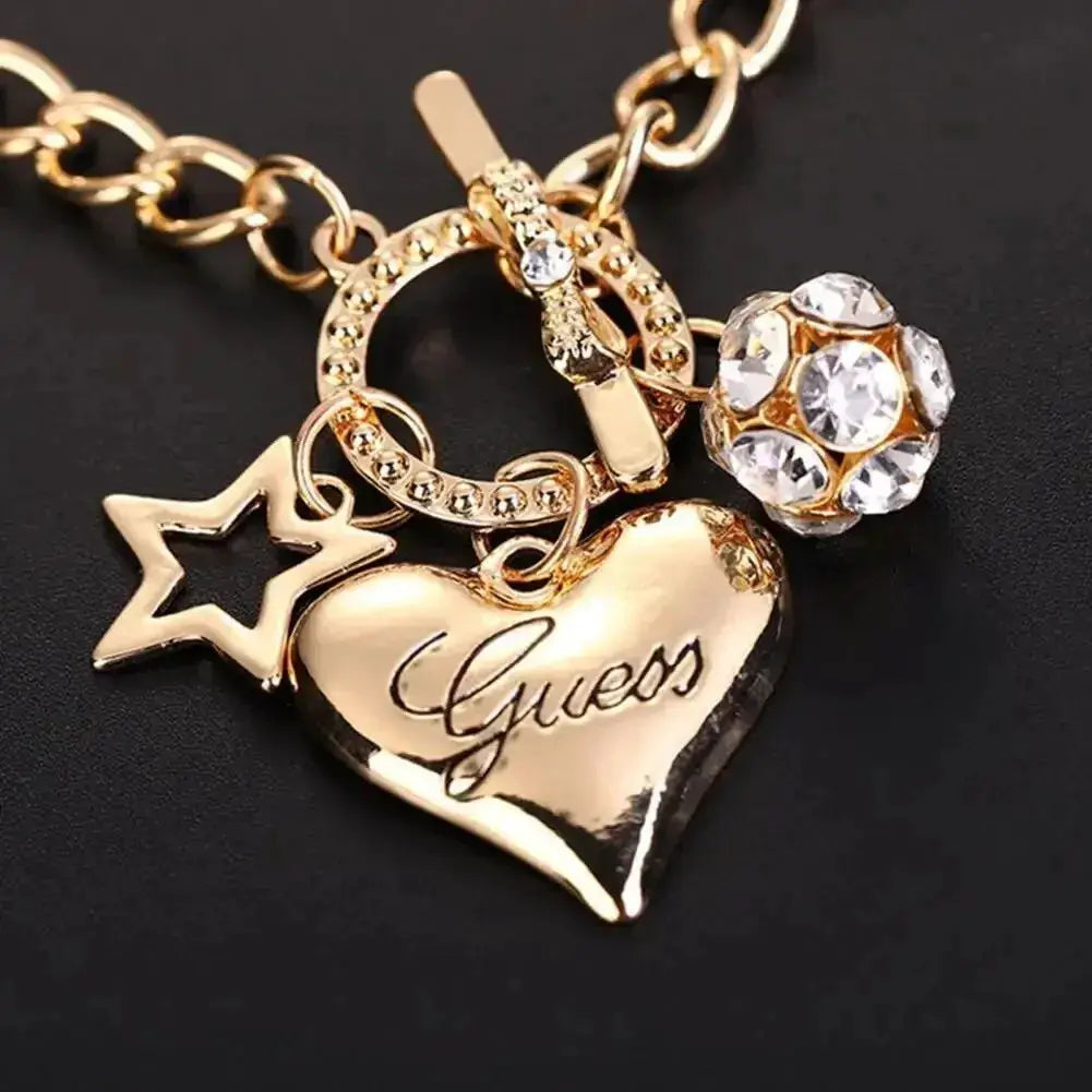 Big Heart Charm Hollow Out Star Fire Ball Bracelet for Women Imitation Pearl Cute Charm Lock Closure Ins Jewelry