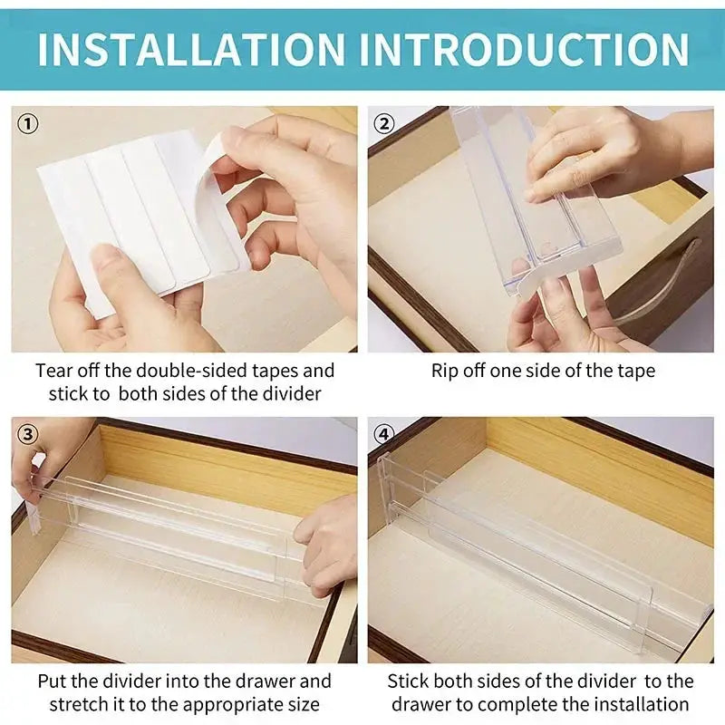 Expandable Drawer Wardrobe Dividers Set 1 2 4 6 8 Pieces Clear Plastic Partition Plates For Kitchen Drawers