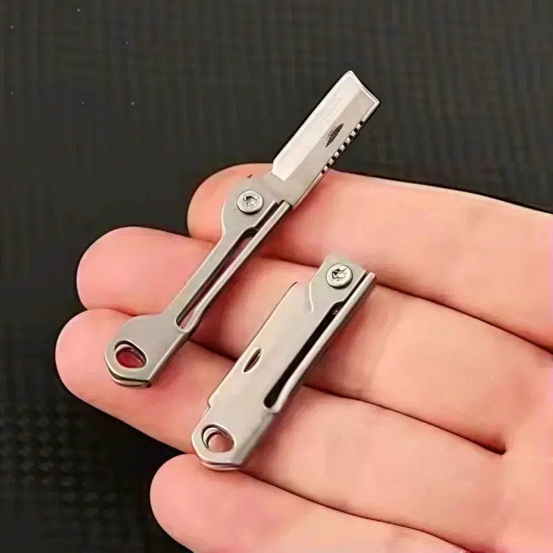 2-piece stainless steel mini folding knife multi-tool pocket keychain by Simples Market