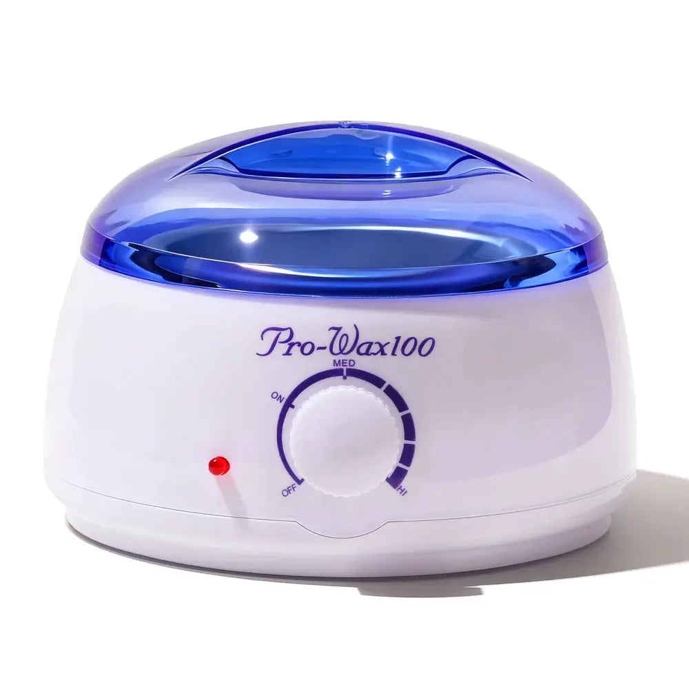 Simples Market Pro-Wax100 electric wax warmer with white base and blue translucent lid; adjustable temperature control.
