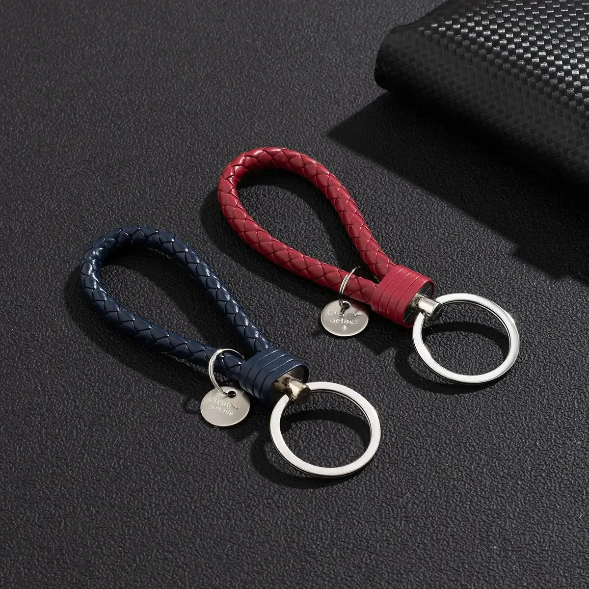 2 Piece PU Leather Braided Woven Rope Keychains Set For Bag Pendants And Key Rings Men Women Gift Jewelry