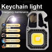 COB keychain work light with battery display, rechargeable, built-in multitool (wrench, screwdriver) portable LED