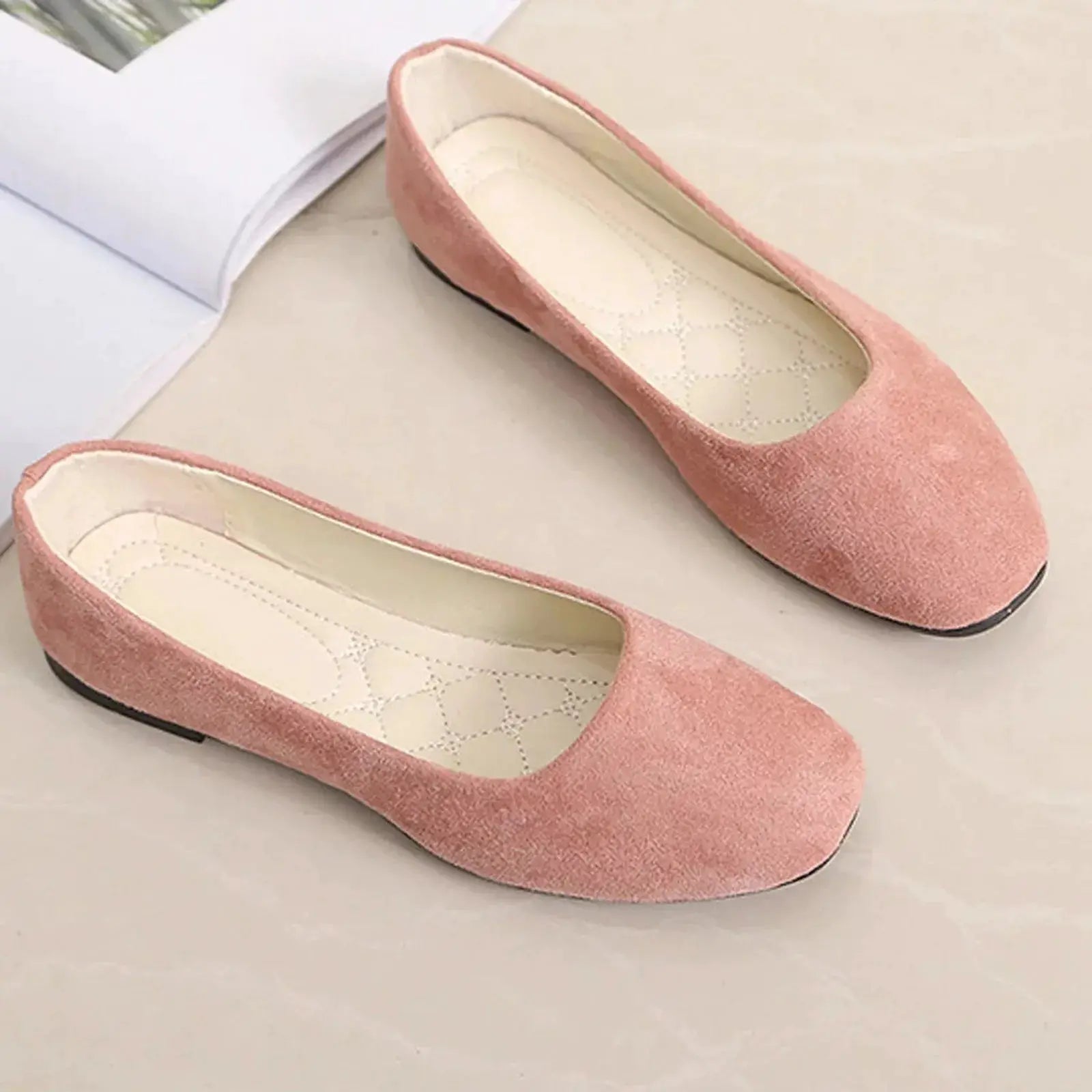 LuxeStep Women Suede Loafers With Flat Heel And Shallow Square Toe For Spring And Summer Comfort