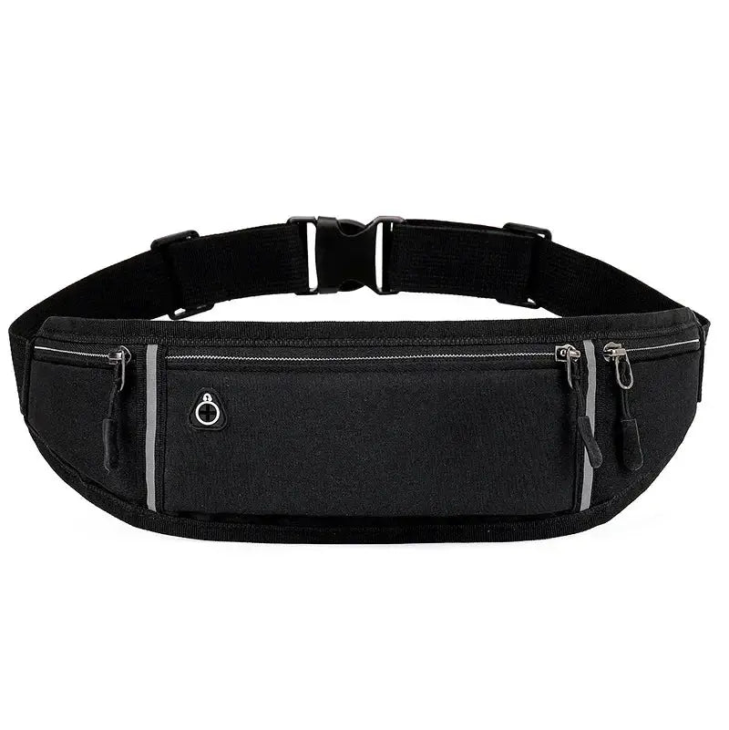 Simples Market Causal Waist Pack, black waterproof sport bag with multiple zip pockets and adjustable strap.
