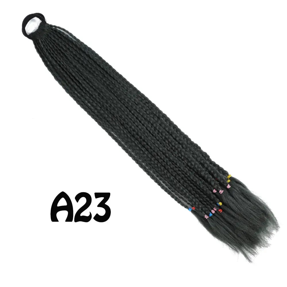 Simples Market braided ponytail extension, synthetic black 24in with elastic band and bead accents