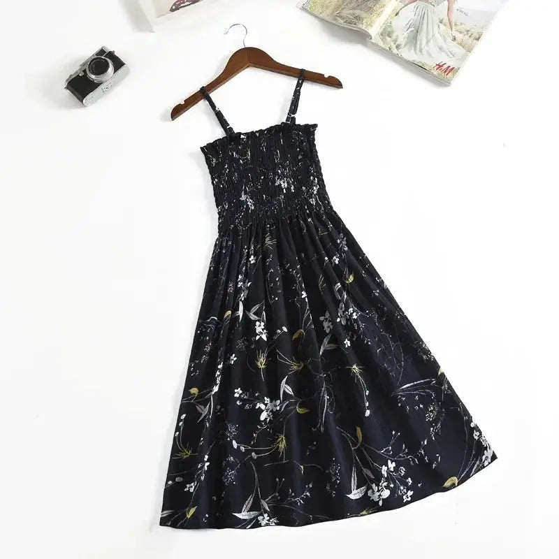 Summer Chiffon Camisole Dress For Women Elastic Waist Spaghetti Straps