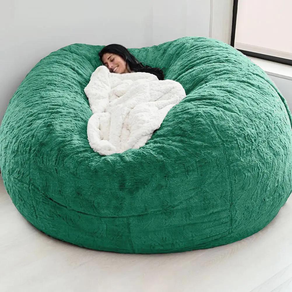 Simples Market green giant bean bag sofa bed, plush oversized lounge chair with white blanket