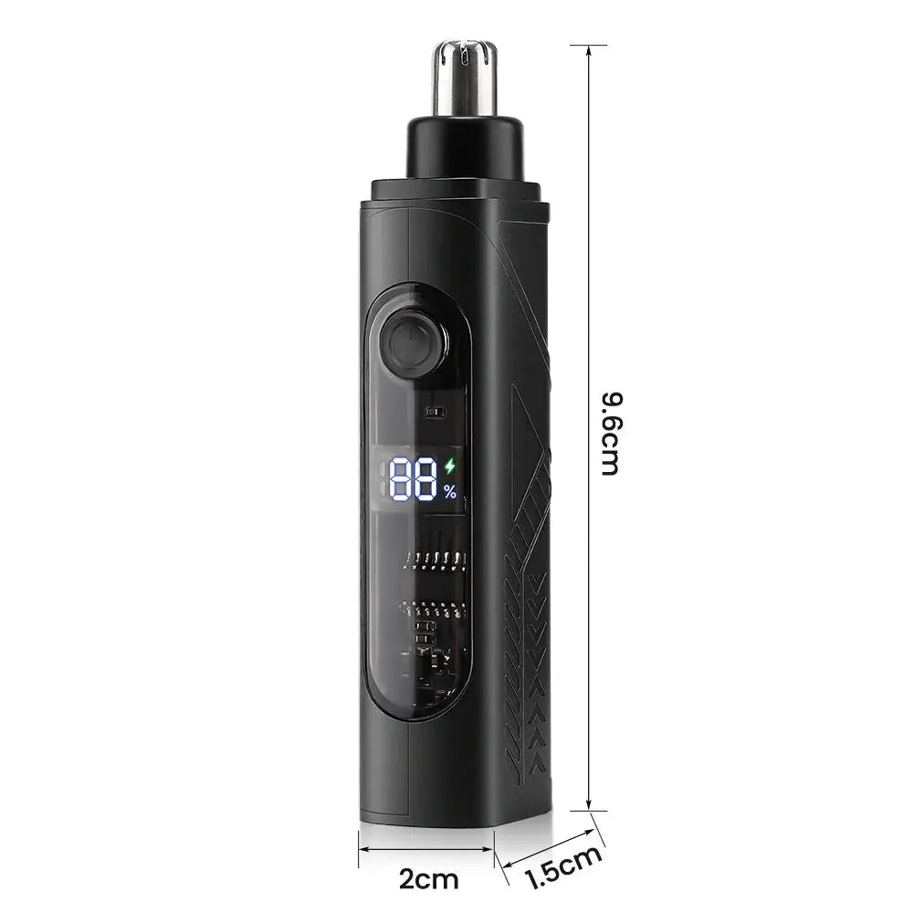 Mini black electric travel razor by Simples Market with Type-C charging capsule shaver and nose hair trimmer