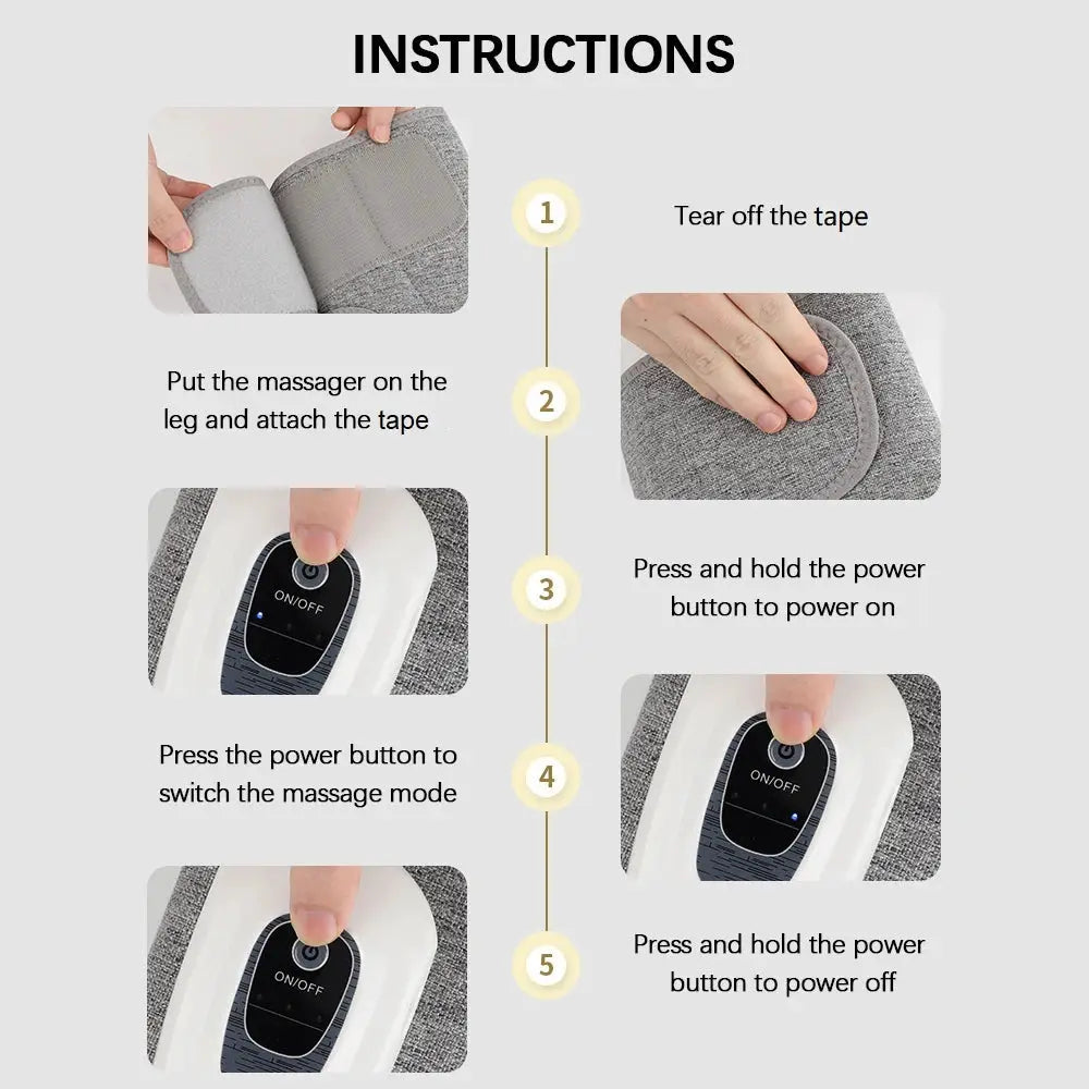 Calf massager by Simples Market; electric air-pressure massage with 3-level airbag compression, wireless, gray fabric.