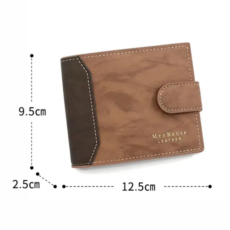 Men's PU leather wallet with hasp, brown two-tone card holder, MenBense Leather logo