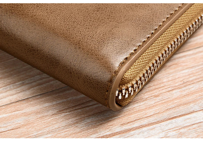 Men's brown leather wallet with zipper by Simples Market, RFID protection