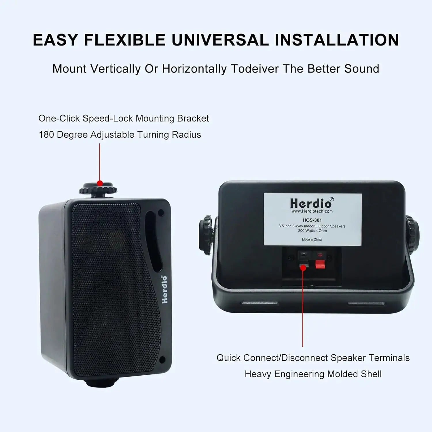 Herdio 3.5-inch passive outdoor speaker set of two with wall-mount bracket, black finish