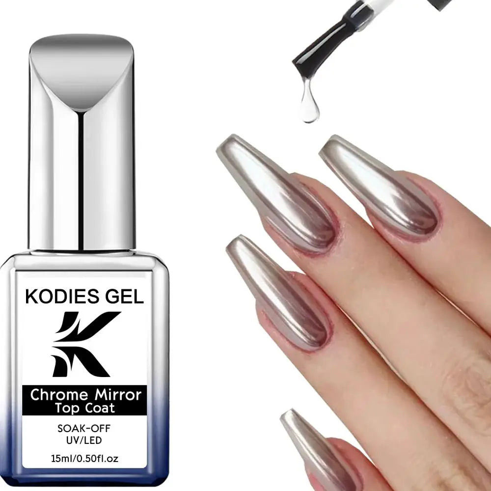 KODIES Chrome Top Coat Gel Nail Polish - UV Gel Finish, 15ML, No Wipe, Semi - Permanent - Simples Market