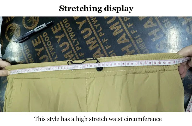 Simples Market men's cargo pants, khaki casual streetwear with drawstring and high-stretch waist