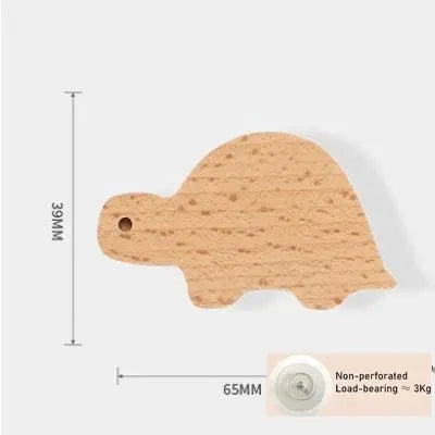 Animal-shaped wooden wall hook; natural wood finish, ideal for kids’ room decor and hanging keys or coats.