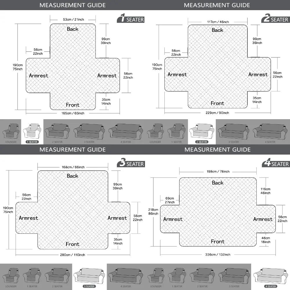 Sofa covers waterproof slipcovers measurement guides for 1–4 seaters (four diagrams) by Simples Market