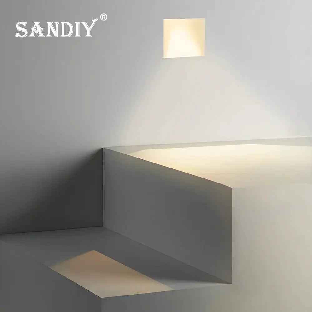 SANDIY white square sensor wall sconce, recessed frameless stair light, 3W