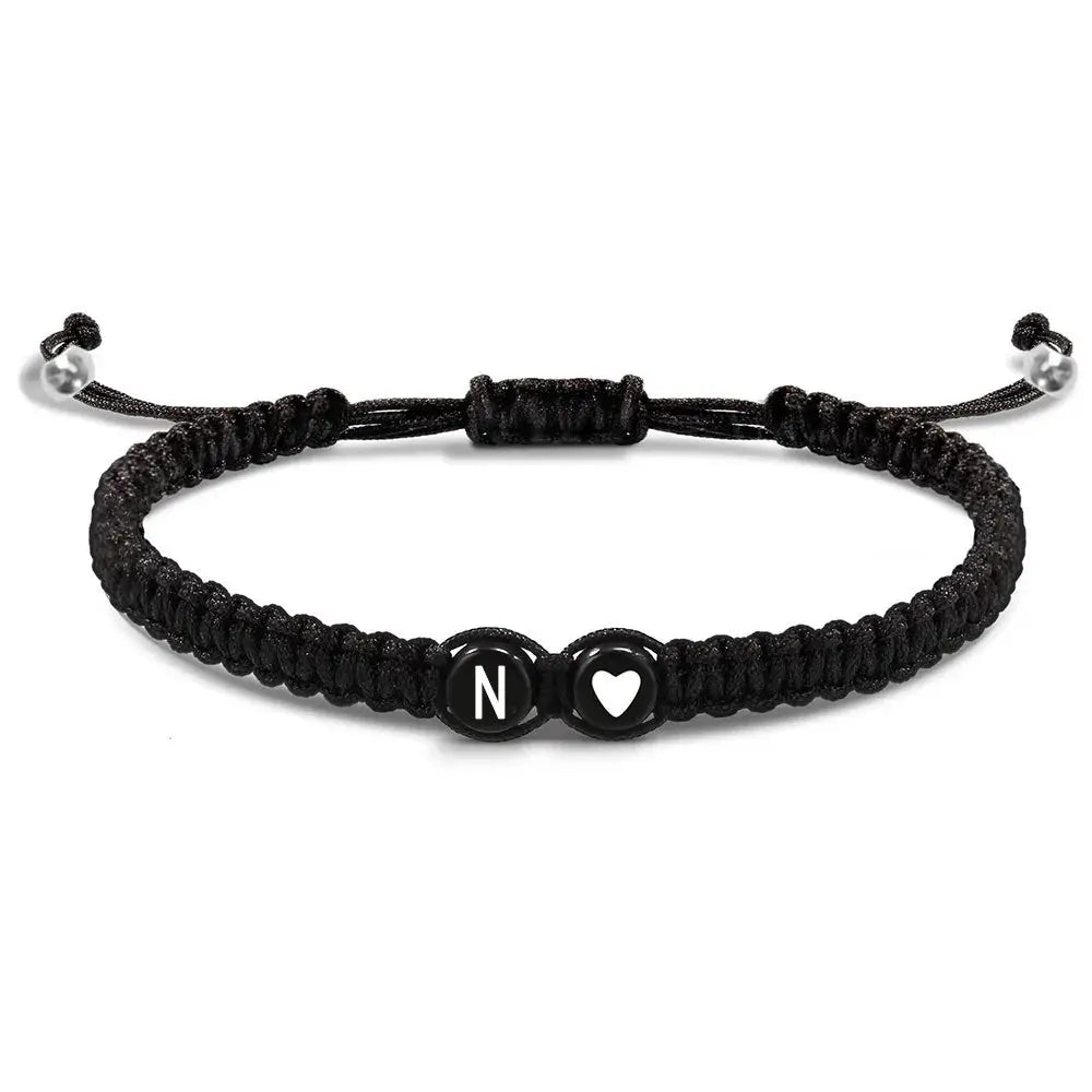 Unisex Initial Heart Bracelet Adjustable Braided Rope Jewelry A To Z Letters Personalized Name Gift For Women Men
