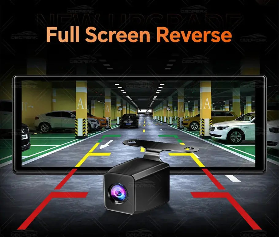 OBDPEAK K8 Pro black dash cam with 11.3-inch touchscreen, front 5K rear 1080p, CarPlay & Android Auto, night vision