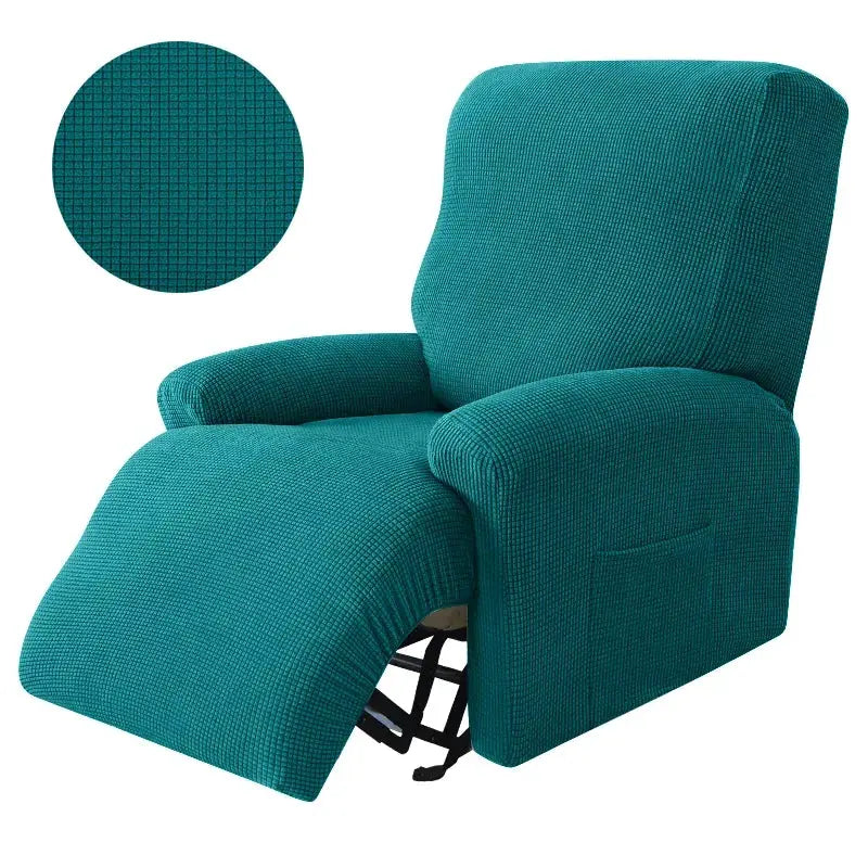 Recliner slipcover set in teal, 4pcs, for sofa/armchair, textured spandex fabric.